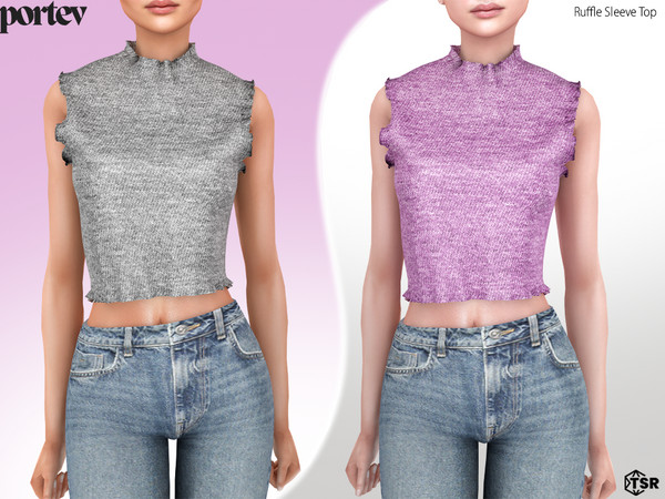 Sims 4 — Ruffle Sleeve Top by portev — new Mesh 7 colors