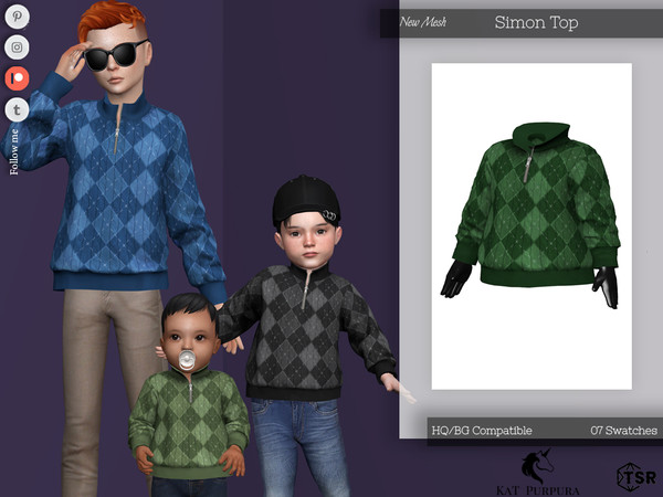 Sims 4 — Simon Top- infant by KaTPurpura — Long-sleeved sweater with diamond pattern and zipper with high neck