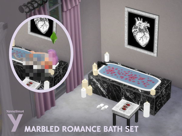 Sims 4 — YannaSims4 Marbled Romance Bath Set Strawberries by YannaSims4CC — Hi! Here's a romantic bathroom set just ahead