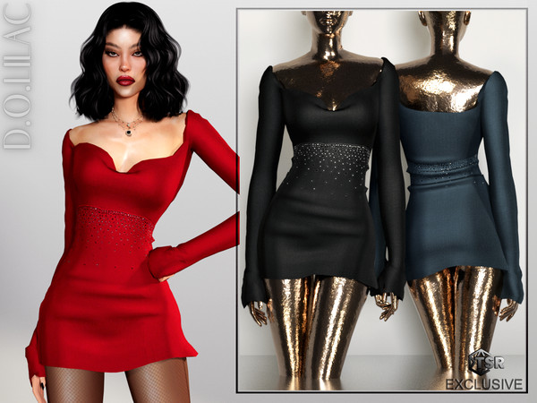 Sims 4 — Crystal Embellished Mini Dress DO0685 by DOLilac — Custom thumbnail