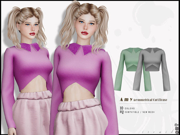 Sims 4 — Amy Asymmetrical Cut Blouse by _ironik_ — -10 Colors