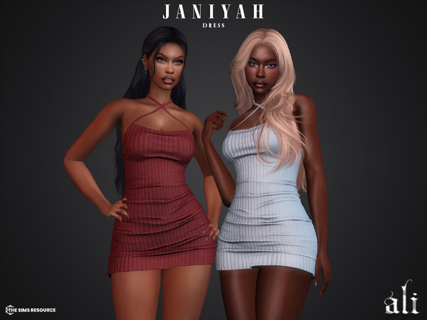 Sims 4 — JANIYAH dress by ali1 — Ribbed Dress with Straps New Mesh HQ Texture Female - Teen to Elder 20 Swatches TSR