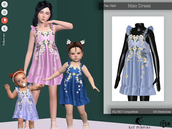 Sims 4 — Niso Dress- Child by KaTPurpura — Short dress with silk ruffles and floral decorations