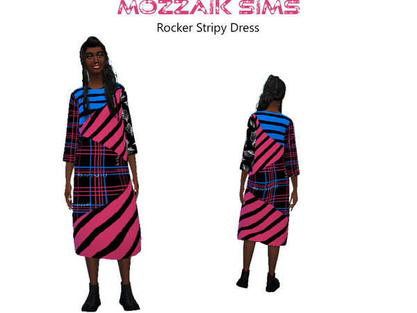 Sims 4 — Rocker Strippy Dress by MozzaikSims — Re-texture of For Rent Item -- For Rent Expansion Pack is needed Sub-part