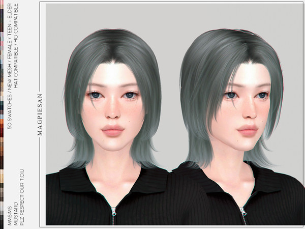 Sims 4 — Mustard Hair by magpiesan — Unique layered haircut in 50 colors for Female.