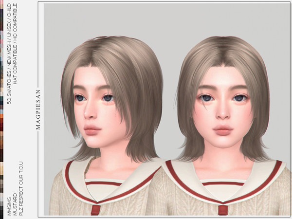 Sims 4 — Mustard Hair for Child by magpiesan — Unique layered haircut in 50 colors for Child.