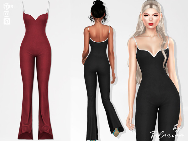 Sims 4 — Matilda Jumpsuit by talarian — A sleek fitted jumpsuit with a contrast-trim and flared legs Available in 26