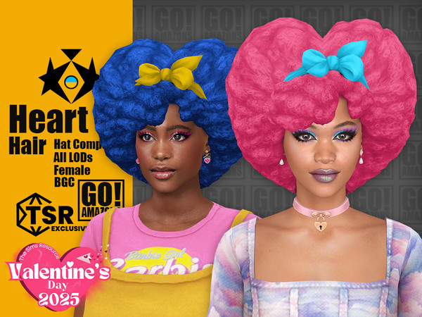 Sims 4 — GOAmazons_HeartHair.package by GoAmazons — Afro hairstyle in the shape of the heart with a bow. Special treat