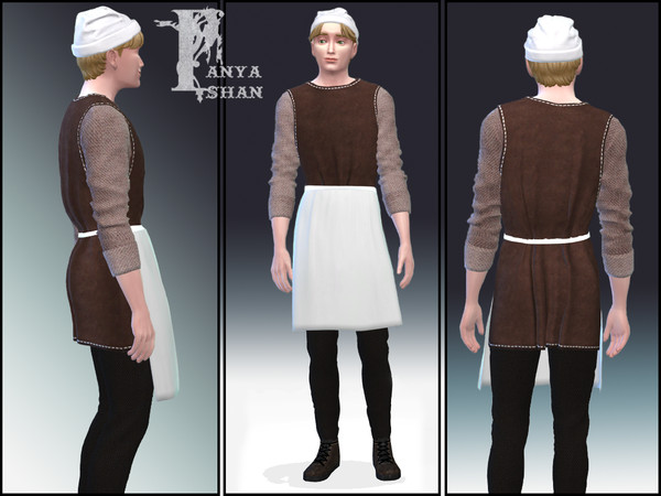 Sims 4 — Medieval Maid Uniform - suit and hat by PanyaShan — This set replaces the standard male uniform of the maid. You