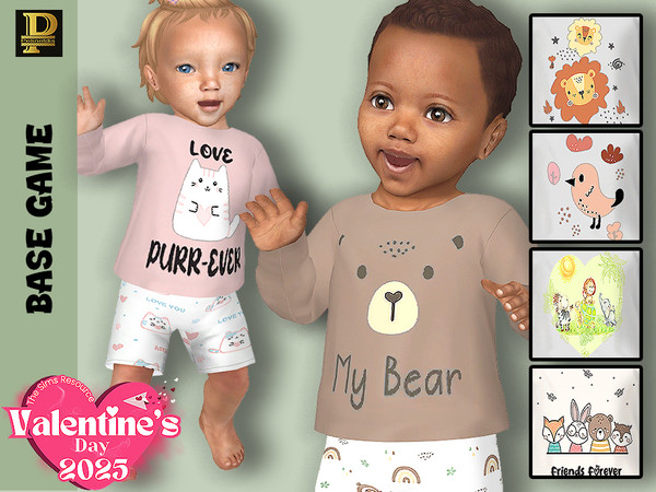 Sims 4 — Infant Love Animals Pajamas Top by Pelineldis — Six pajamas tops for infant girls and boys with animals prints