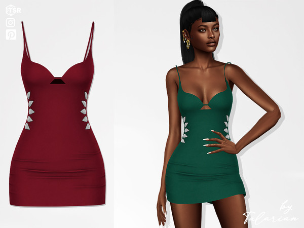 Sims 4 — Elle Dress by talarian — A bold mini dress with a cut-out neckline, embellishments, and a sleek silhouette