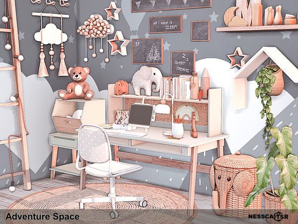 Sims 4 — Adventure Space by Nessca — Adventure Space is a functional and cozy room for children. A computer station,