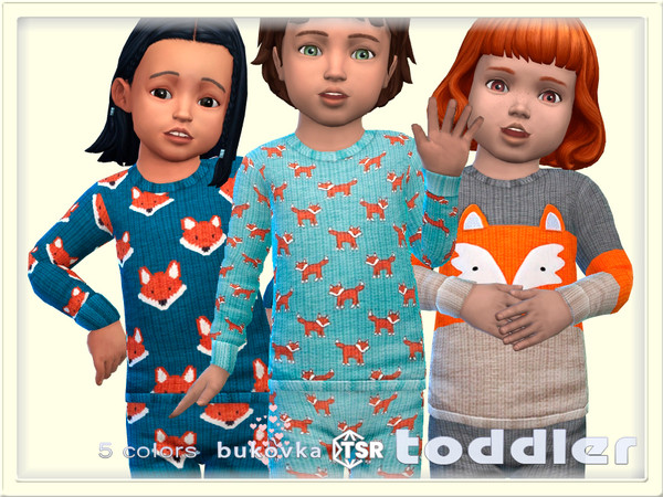 Sims 4 — Sweater Fox by bukovka — Sweater for toddlers of both sexes: boys and girls in 5 coloring options. All cards