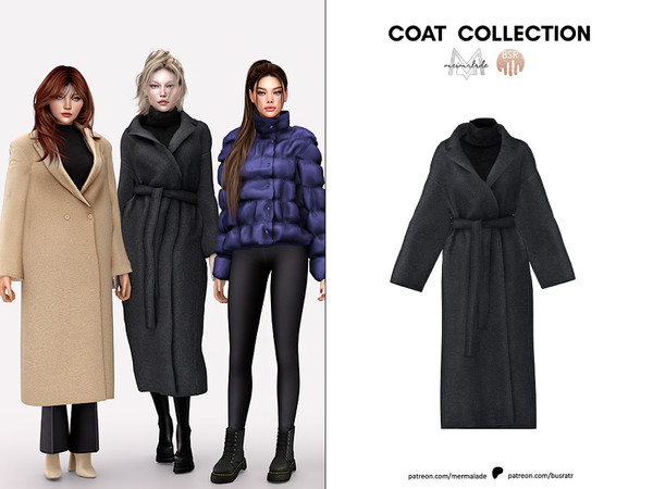 Sims 4 — (Patreon) Coat Collection - Belted Long Coat P241 by busra-tr — 12 colors Adult, Elder, Teen, Young Adult