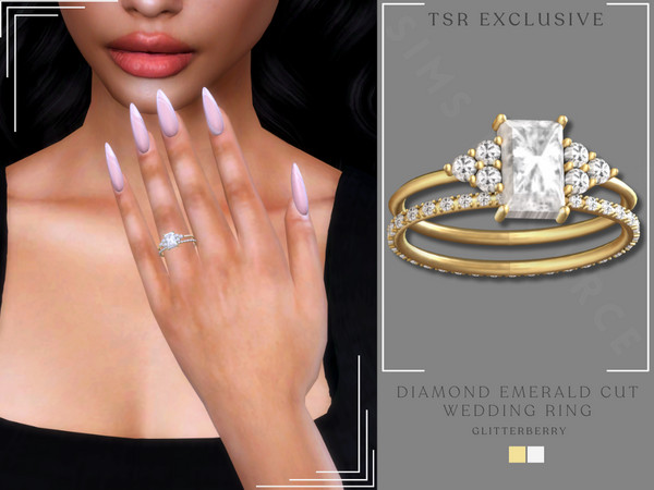 Sims 4 — Diamond Emerald Cut Wedding Band by Glitterberryfly — A gold diamond wedding band and engagement ring