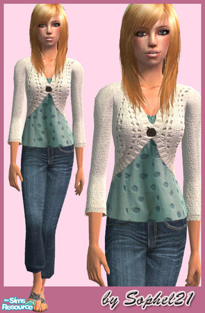 Sims 2 — blue/white by Sophel21 — remake of one of my adult outfit for teens. Casual outfit with jeans and bolero jacket.