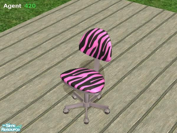 Sims 2 — Pink Zebra Stripe Office Chair by Agent420 — Great chair for chicks that like to look cool when sitting in front