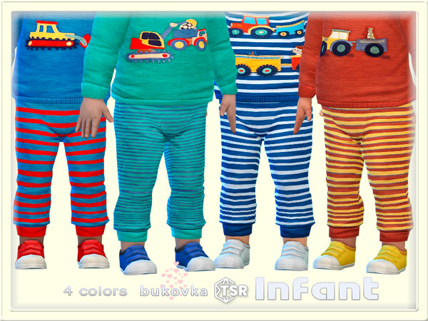 Sims 4 — Excavator Pants by bukovka — Infant pants for boys only in 4 coloring options. All cards have been changed,