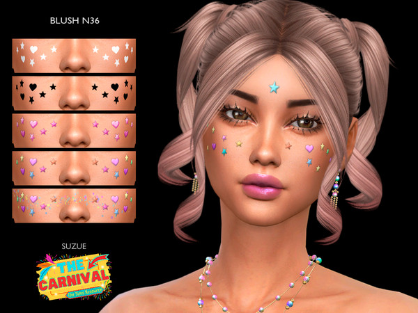 Sims 4 — Carnival Star and Heart Blush N36 by Suzue — 6 Swatches