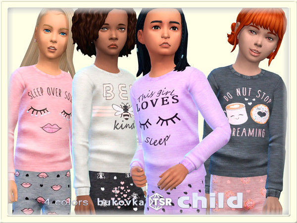 Sims 4 — Shirt Pajamas by bukovka — Stylish sweater for children only girls in 4 coloring options. All maps have been