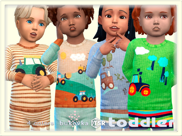 Sims 4 — Tractor Shirt by bukovka — Sweater for toddlers of both sexes: boys and girls in 4 coloring options. All maps