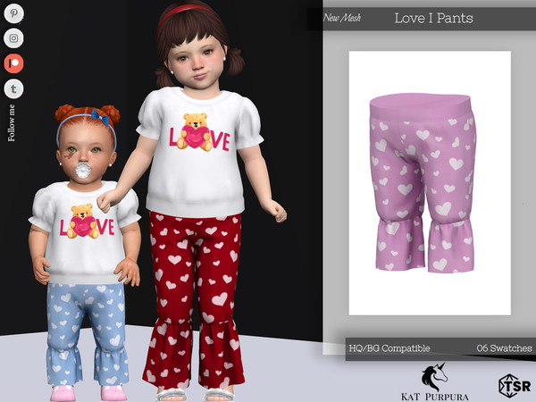 Sims 4 — Love I Pants- Infant by KaTPurpura — Long flared pants with heart print