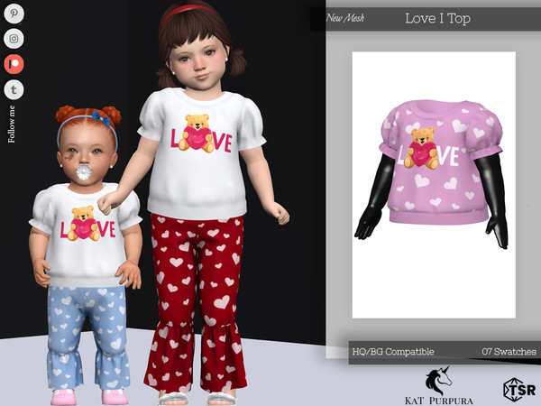 Sims 4 — Love I Top- Infant by KaTPurpura — Short sleeve blouse with heart print
