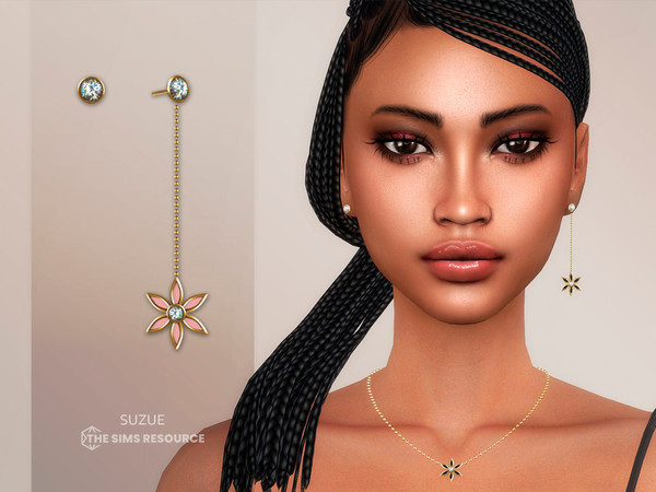 Sims 4 — Flower V2 Earrings by Suzue — New Mesh (Suzue)