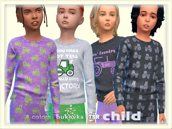 Sims 4 — Tractor Shirt by bukovka — Stylish sweater for children only boys in 4 coloring options. All cards have been