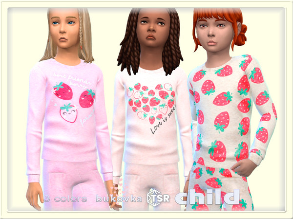 Sims 4 — Strawberry Shirt by bukovka — Cute T-shirt for children only for girls in 3 color options. Installed separately,