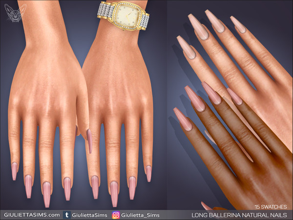 Sims 4 — Long Ballerina Natural Nails by feyona — Long Ballerina Natural Nails come with 15 swatches. * Fingernails