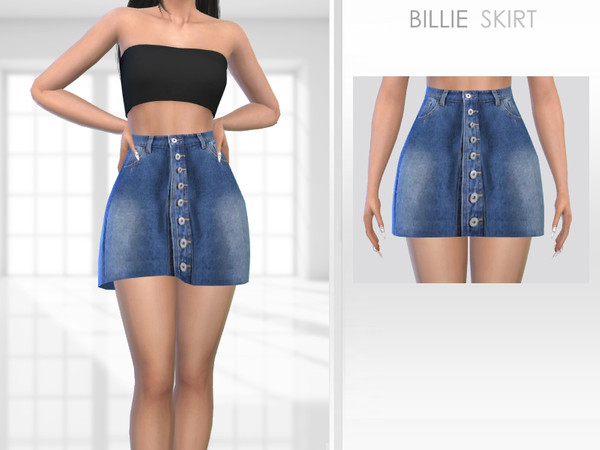 Sims 4 — Billie Skirt by Puresim — Denim skirt for female sims.