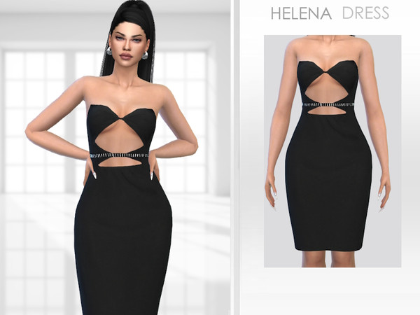 Sims 4 — Helena Dress by Puresim — Black dress for female sims.