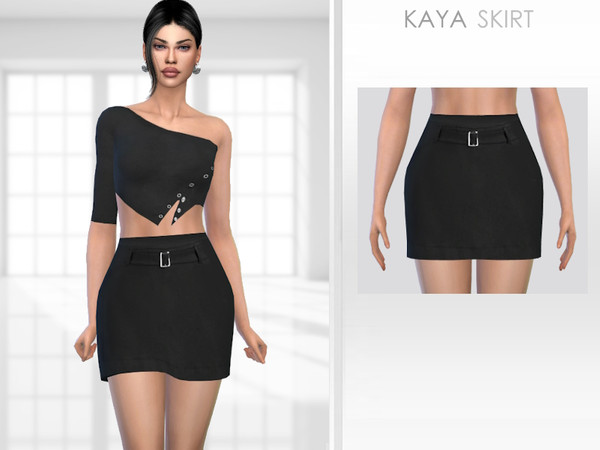 Sims 4 — Kaya Skirt by Puresim — Black skirt for female sims