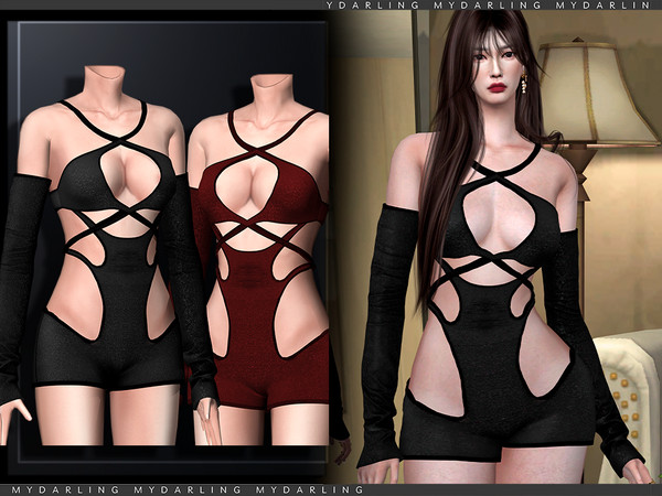 Sims 4 — Women's short bodysuit with neckline by Mydarling20 — new mesh
