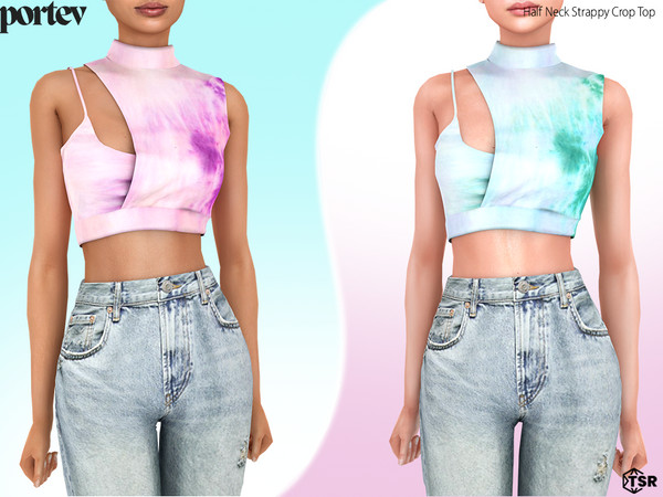 Sims 4 — Half Neck Strappy Crop Top by portev — new Mesh 7 colors
