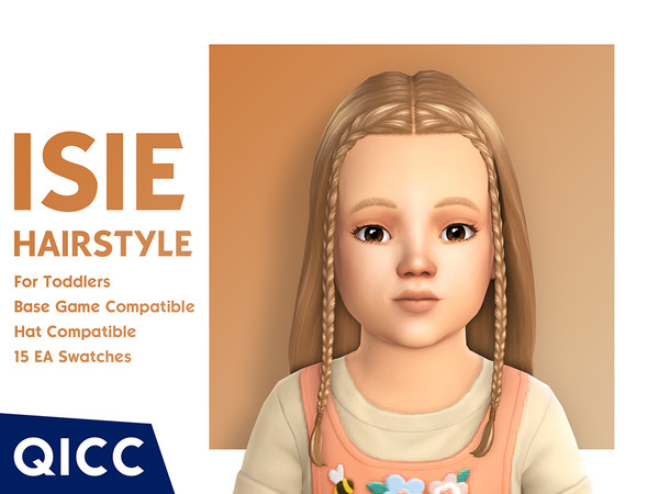 Sims 4 — Isie Hair by qicc — A long straight hairstyle with baby braids. - Maxis Match