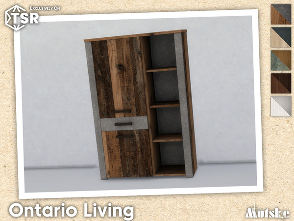 Sims 4 — Ontario Tall Cupboard by Mutske — Ontario Livingroom set with seating, surface and more, some have slots to put