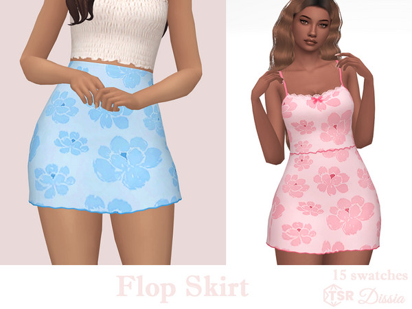 Sims 4 — Flop Skirt by Dissia — High waist floral short skirt