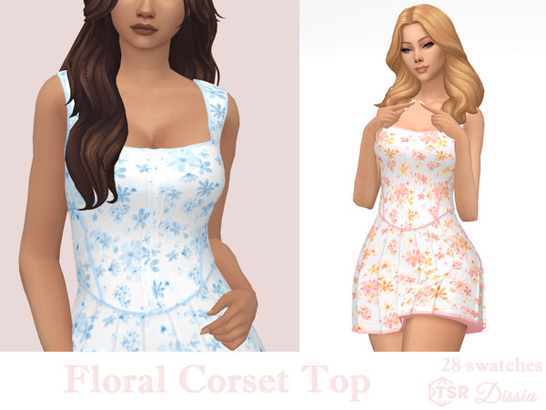 Sims 4 — Floral Corset Top by Dissia — Corset flowers pattern blouse
