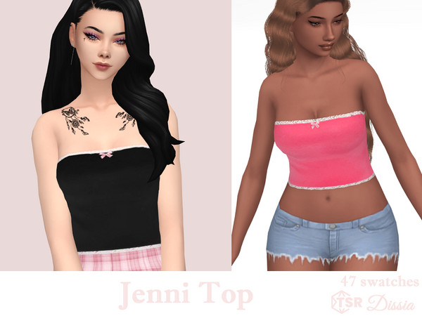 Sims 4 — Jenni Top by Dissia — Short tube velvet top with white lace and pink bows