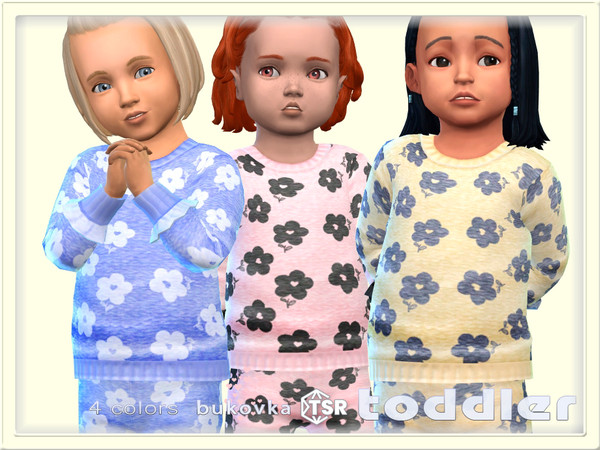 Sims 4 — Shirt Flower by bukovka — Cool toddler sweater for girls only in 4 color options. All cards have been modified,