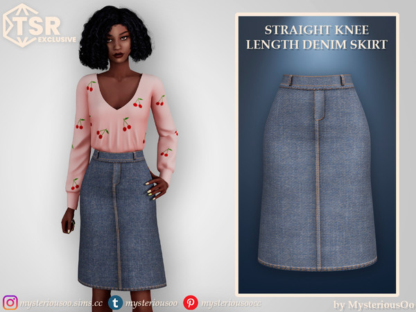 Sims 4 — Straight knee length denim skirt by MysteriousOo — Straight knee length denim skirt in 6 colors
