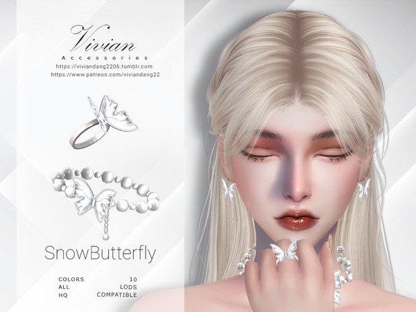 Sims 4 — VivianDang_AF_SnowButterflySet_BraceletR.package by VivianDang — - Contains 5 items: Necklace, earing, bracelet,