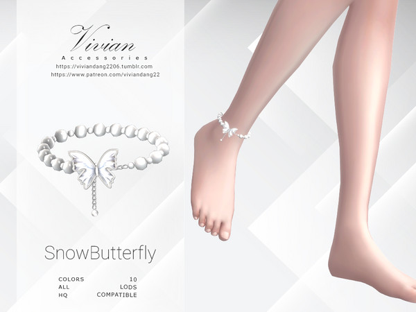 Sims 4 — VivianDang_AF_SnowButterflySet_AnkleBraceletR.package by VivianDang — - Contains 5 items: Necklace, earing,