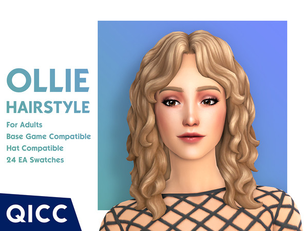 Sims 4 — Ollie Hair by qicc — A messy wavy hairstyle with curtain bangs. - Maxis Match