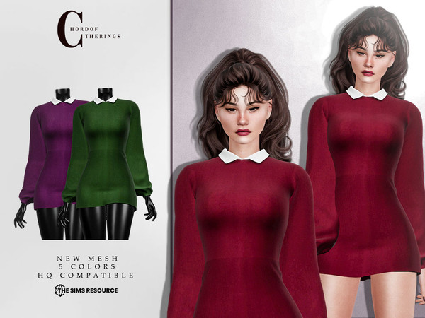 Sims 4 — Puff Sleeve Dress D-358 by ChordoftheRings — ChordoftheRing Puff Sleeve Dress D-358 - 5 Colors - New Mesh (All