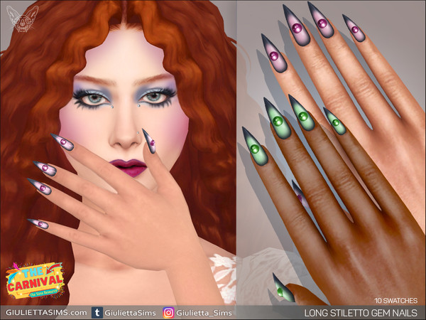 Sims 4 — Carnival - Long Stiletto Gem Nails by feyona — Your favorite sim's favorite sim. Long Stiletto Gem Nails