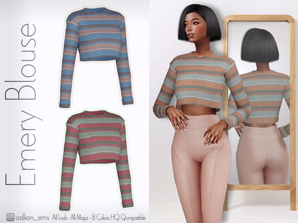 Sims 4 — Emery Blouse - ACN 584 by Asilkan — - 8 Colors