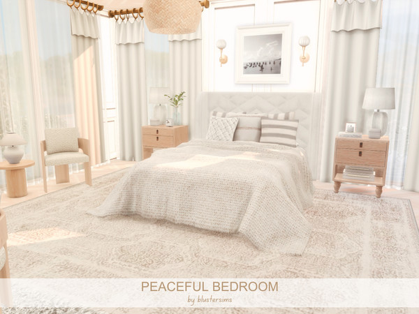 Sims 4 — Peaceful Bedroom by BlusterSims — Peaceful bedroom in light tones with a calming feel. Size: 6x6